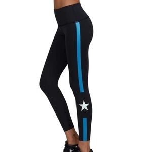 NWOT Noli Yoga Black Leggings with Blue stripe and white stars!